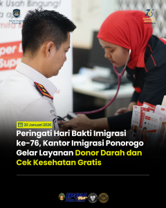 Peringati Hari Bakti Imigrasi ke-76, Kantor Imigrasi Ponorogo Gelar Layanan Donor Darah dan Cek Kesehatan Gratis